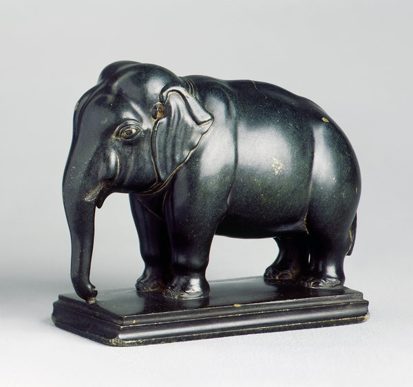 A Fine and Rare German Carved Serpentine Model of an Elephant